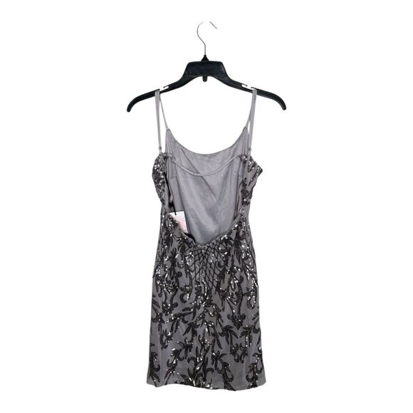 NWT Crystal Sky grey silver sequin homecoming short spaghetti strap dress size m - Picture 4 of 8